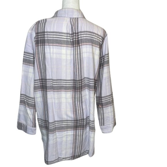 Sonoma Women's Plaid Cotton Knit Stretch Sides Button Down Light Academia L - Picture 2 of 7